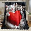 1pc Cute Cats Holding Heart Fleece Blanket Adorable Pet Lover Gift Soft Warm Throw Pillow Cover Bedroom Decor