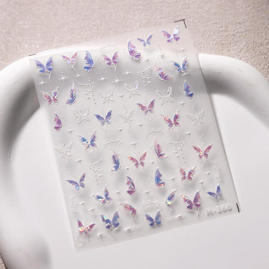 1Pcs 5D Embossed Aurora Butterfly Nail Art Stickers Self Adhesive Decals For Nails Decoration DIY 3D Acrylic Nail Supplies Parts