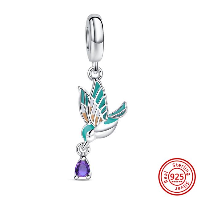 925 Prata Flamingo Pavão Coruja Pinguim Pássaros Desenhos Animados Moda Talão Encantos Pulseira Mulheres Jóias DIY