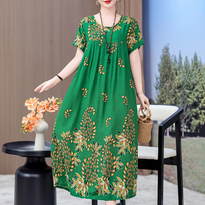 Elegante lange Kleider mit Ärmeln Übergröße Lässiges lockeres Kurzarm-Vintage-Kleid für Damen Sommerkleidung