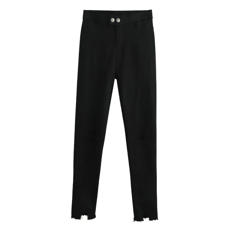 

Черные рваные леггинсы женская верхняя одежда лето и осень тонкие с высокой талией тонкие маленькие стопы эластичные универсальные маленькие черные брюки XXXL