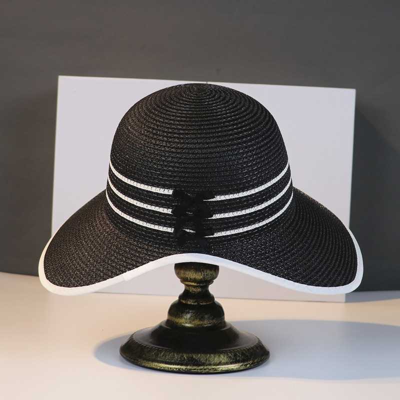 

Summer Women Straw Panama Hats Outdoor Wide-brimmed Sunscreen Hat Breathable Beach Cap with Bow for Daily Fishing Travel чорний