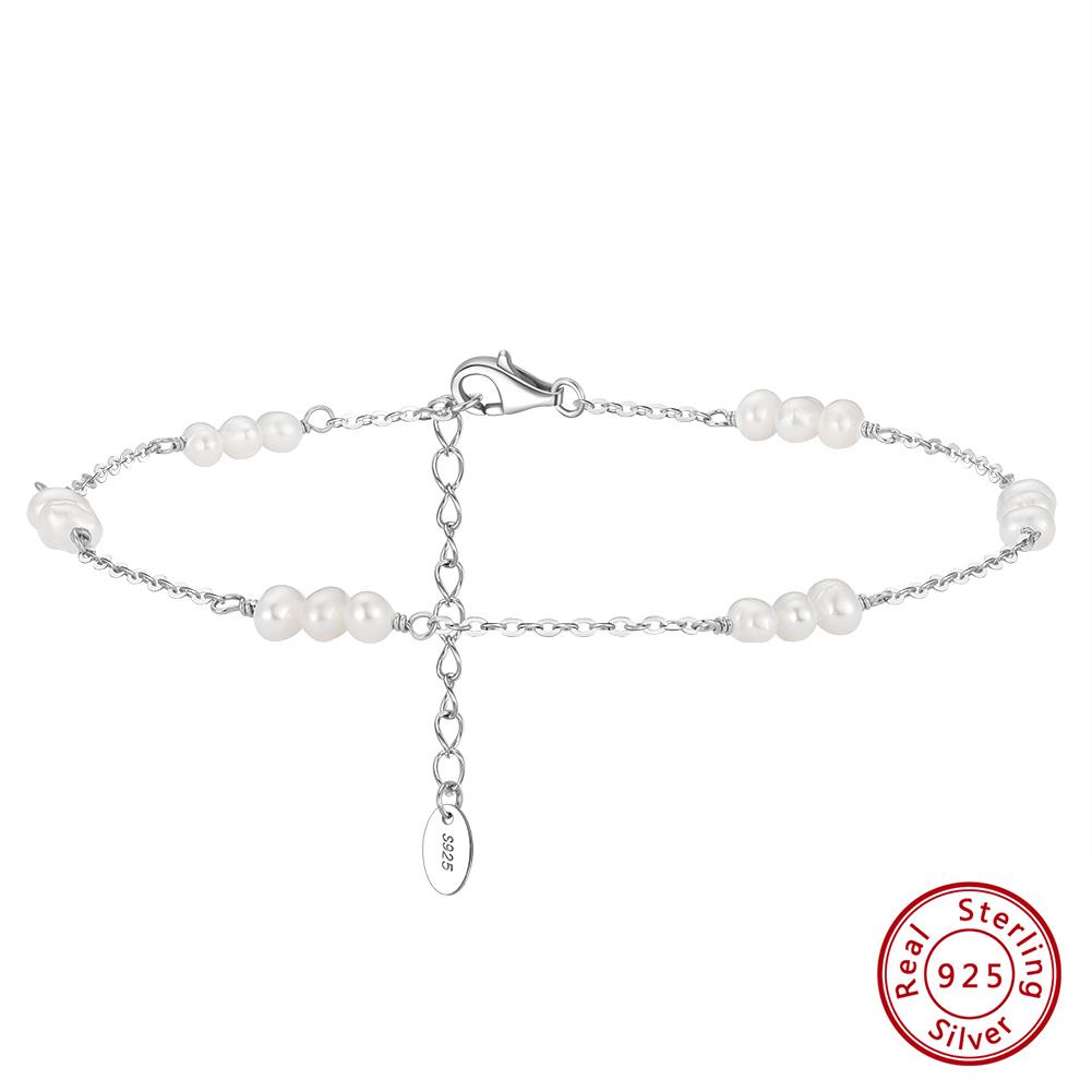 

Effie Queen Fashion Natural Pearl Anklet S925 Silver Dainty Wear Pearls Foot Chain Jewelry Summer Accessories Holiday Gift SA36