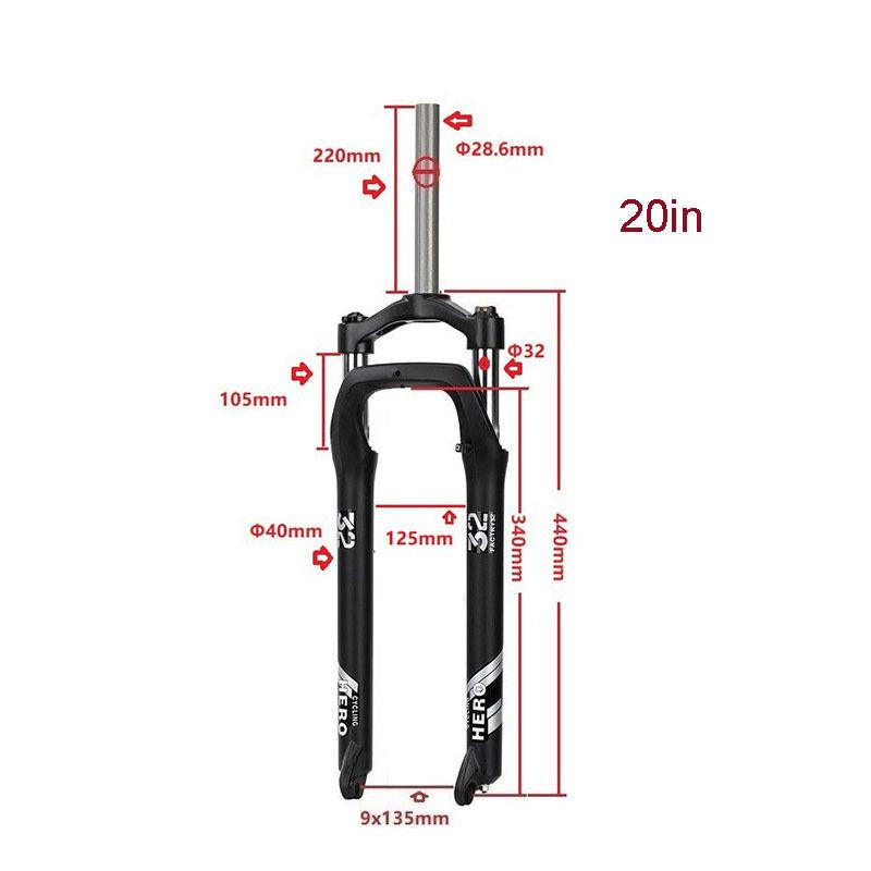 Fat Bike Spring Fork, 20-26", 105mm Travel, 4.0" Tire, Adjustable Spring, Mechanical Lock, 32mm, Disc Brake
