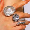 Finger Ring Imitation Pearl Embellishment Artistic Irregular Shape Wide Double-Strip Design Women Ring Anti-Oxidation Jewelry