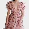 2025 European & American Two-Color Sequined French Strawberry Pleated Mesh Dress