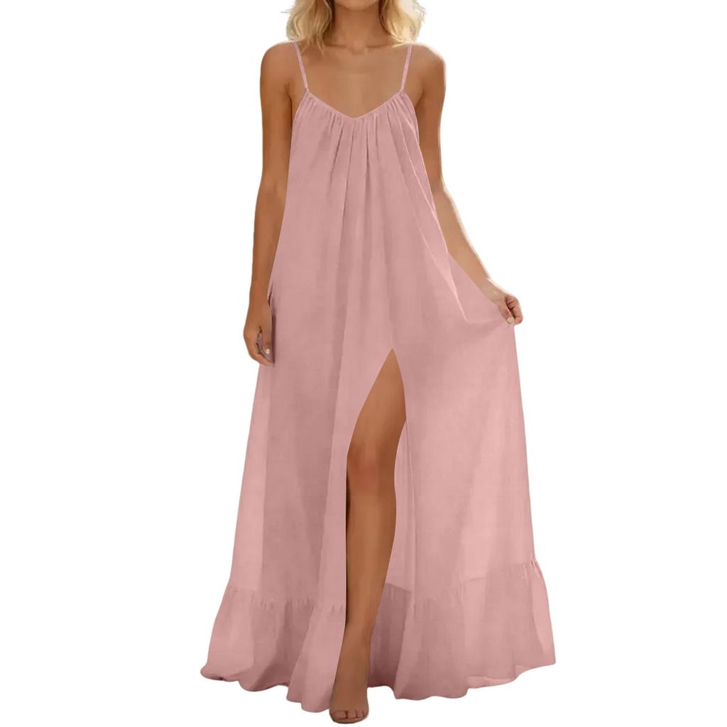 Šaty s výstřihem do O pro ženy Ležérní Pohodlné Bavlněné Povlečení Plážové šaty s krátkým rukávem a kapsami