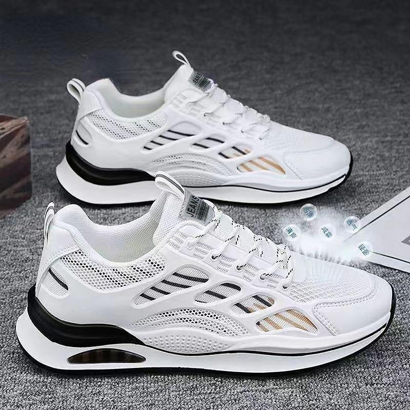 Men's Summer Breathable Mesh Sneakers, Versatile White Thick-Soled Casual Running Shoes