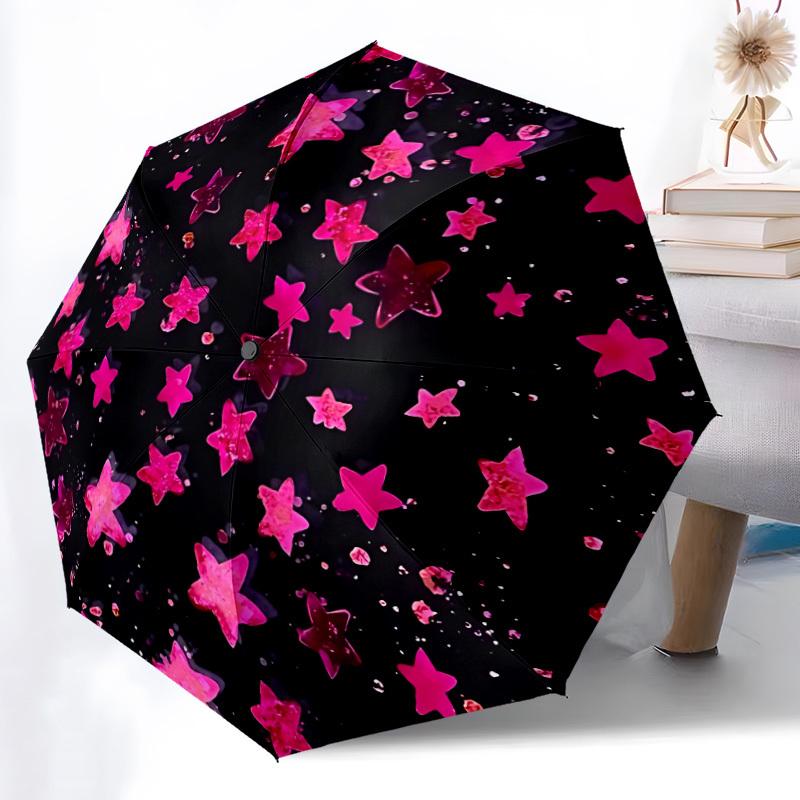 1pc Pink Star Sequins Automatic Opening and Closing Folding Umbrella with 8 Iron Ribs - Portable, Foldable for Travel yy251124118