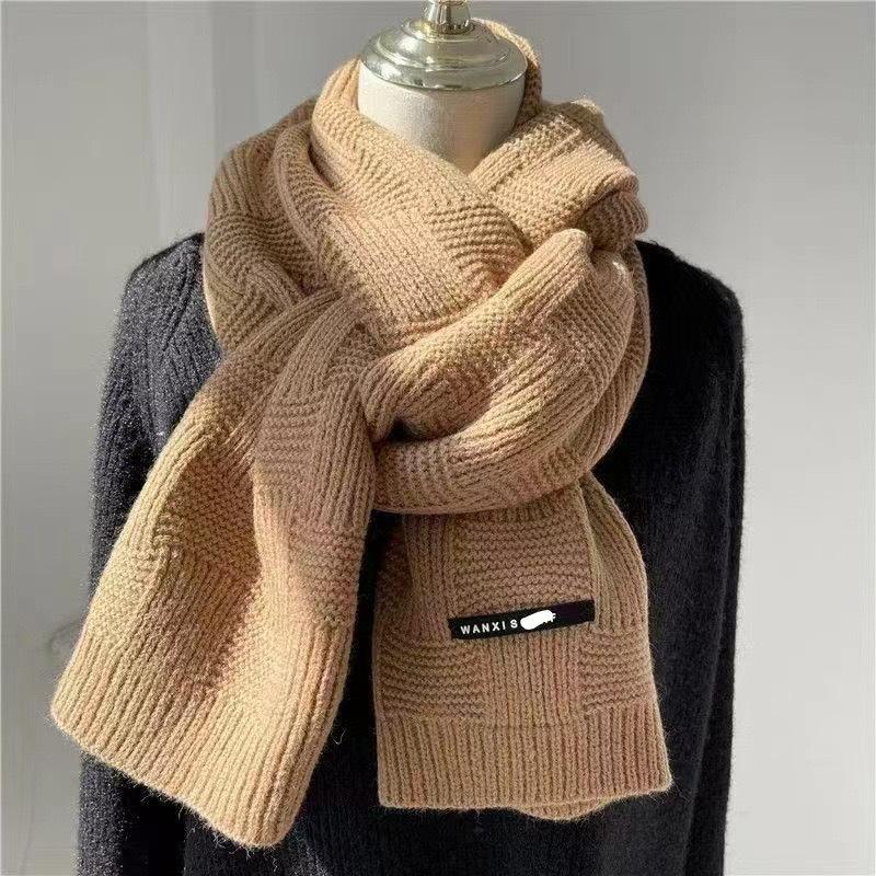 Autumn and winter female Korean version solid color wool scarf warm student cute couple Internet celebrity male versatile knitted scarf