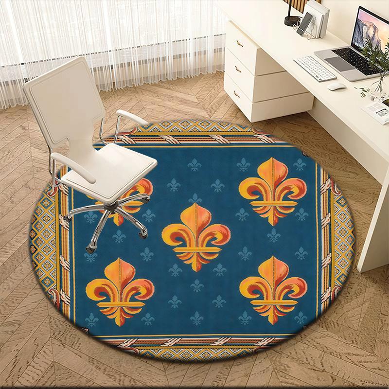 1pc Medieval royal coat of arms and iris Round carpet Painted Printed circular carpet, home door mat, outdoor travel protection carpet