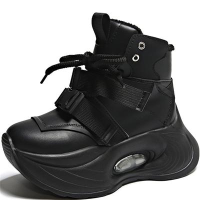 Chaussures de mode à semelle épaisse de 8 cm rehaussantes chaussures de papa pour femmes 2024 automne et hiver nouveau style plus velours chaud montantes décontractées chaussures de sport