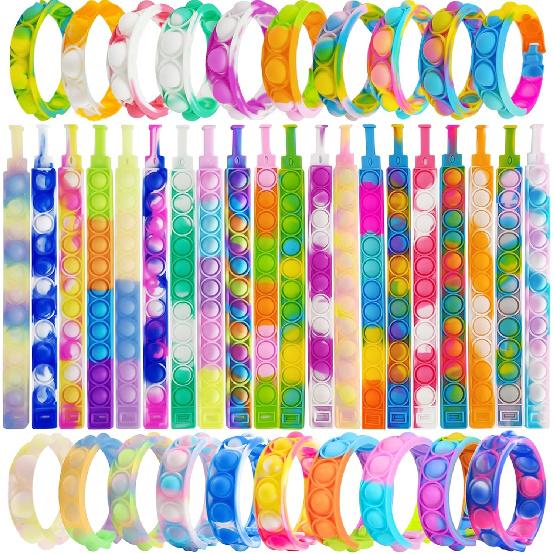 120 Pcs Pop Bracelet Bubble Fidget Sensory Toys for Party Favors, Pop Keychain Bulk for Classroom Prizes, Easter Egg Basket Stuffers Christmas