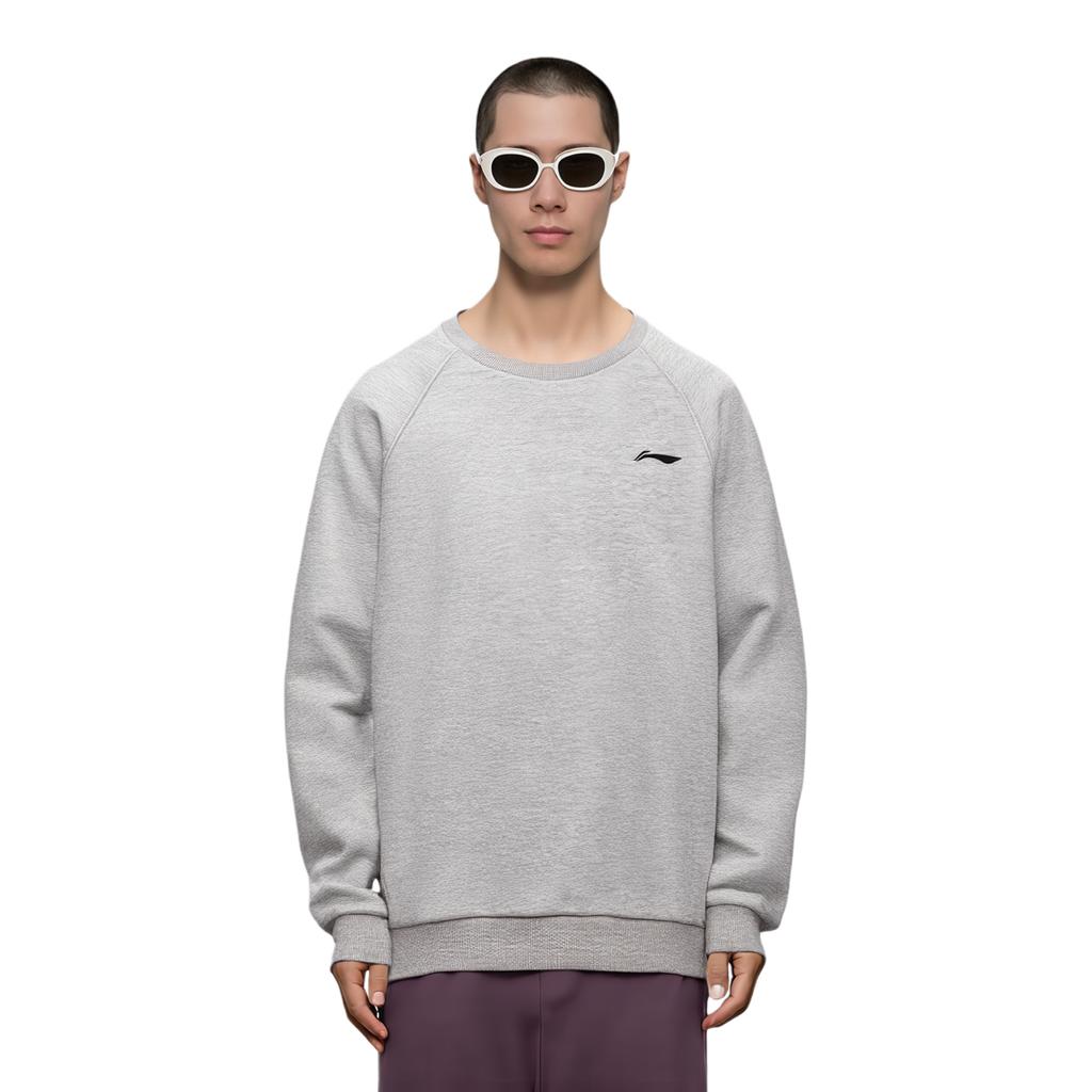 Li-Ning Fleece Lined Thick Solid Color Crew Neck Raglan Trendy Pullover Simple Fashion Sweatshirt Unisex Sweatshirt AWDVH05-2