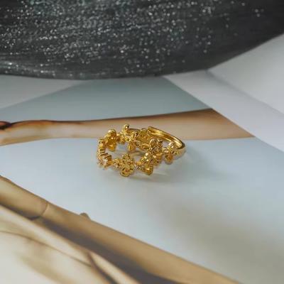 Golden Silk Osmanthus Shiny Zircon Flower Opening Ring Romantic Versatile Small Fresh Ring