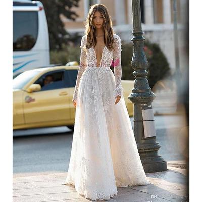 2025 Women's Sexy Lace Long Sleeve Evening Party & Wedding Dress