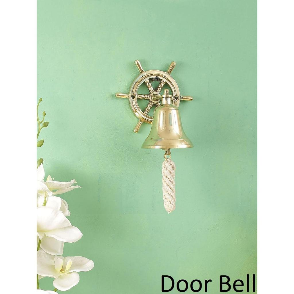 Metal Door Bell with Ship Wheel Wall Hanging Decor (Brass)