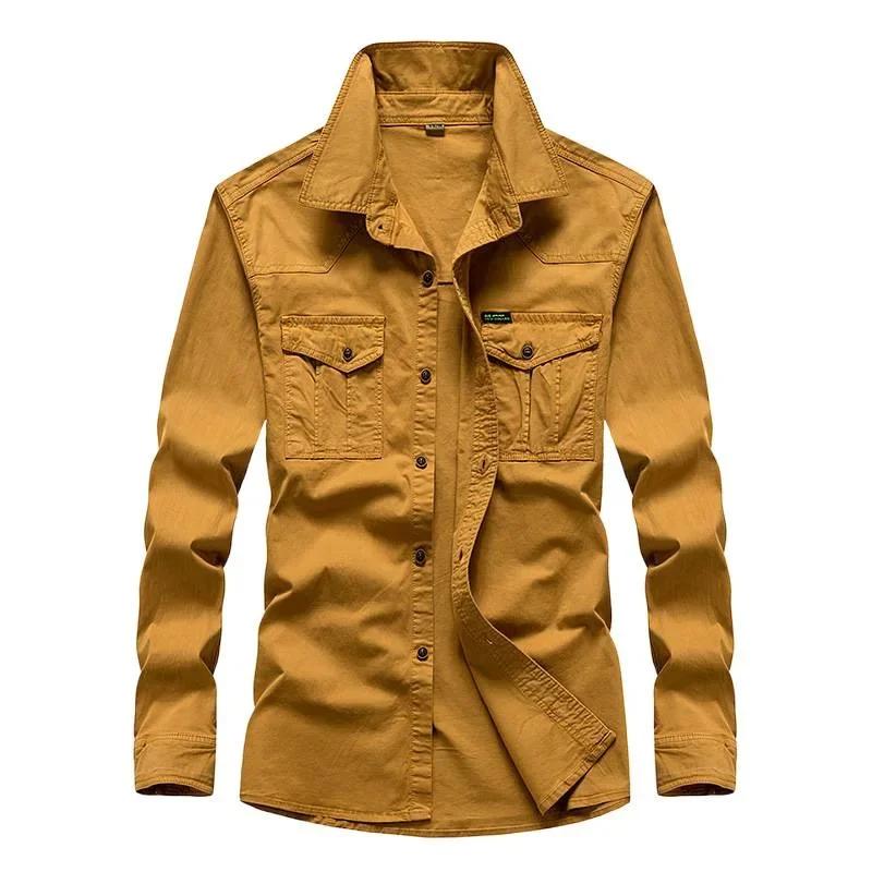 Spring Autumn Loose Long Sleeve Casual Shirts Men Pure Color Workwear Top Youth Fashionable Cotton Shirt Man