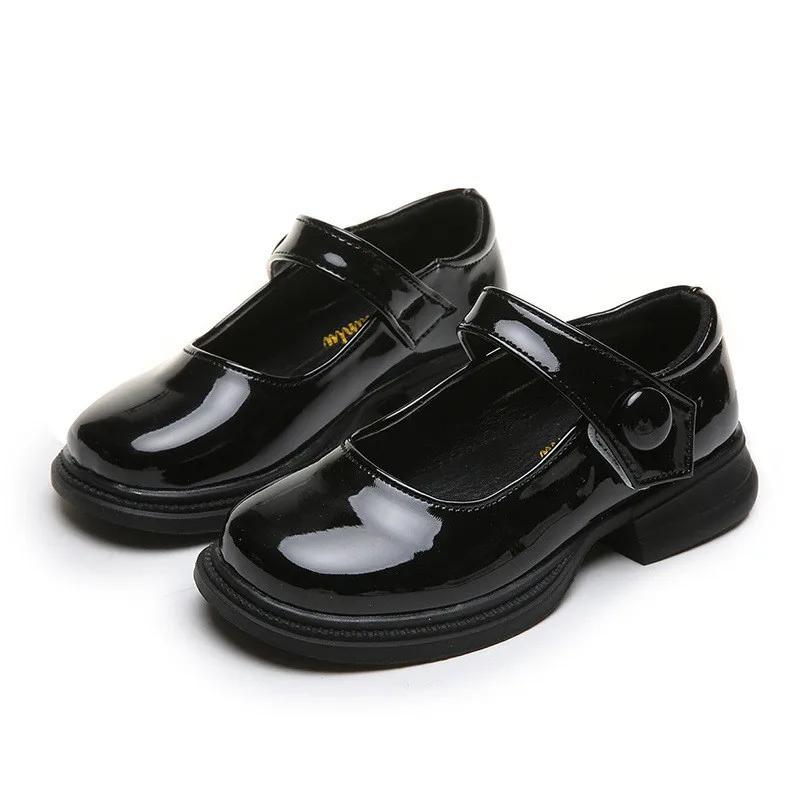 Girls Princess Shoes Glossy Fashion Soft Sole Kids Leather Flats Korean Style Children Flats Shoes Black Performance Shoes