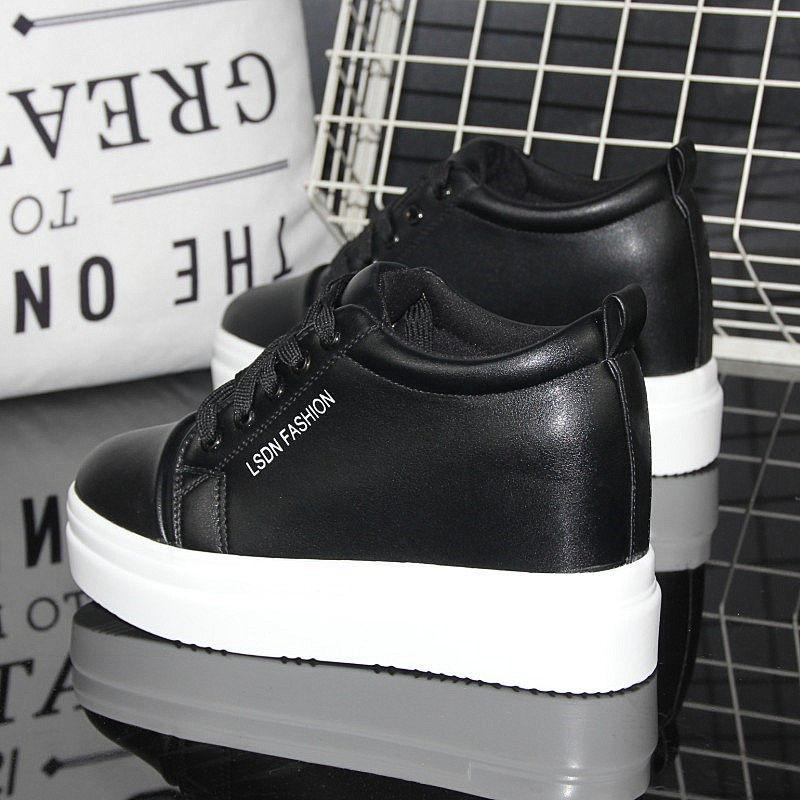 Fashion Women Breathable Sneakers Increased Platform Shoes 10CM Casual Footwear Leisure Leather White Vulcanize Shoes