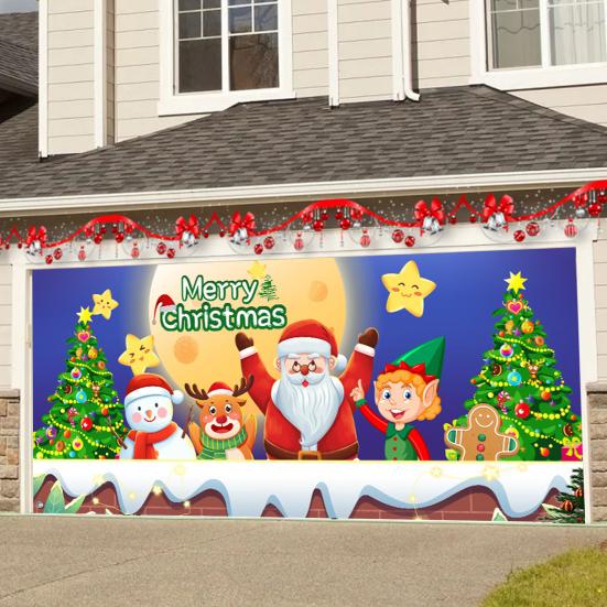 Christmas Banner Garage Door Decoration Snowman Santa Claus Elk Gift Box Print Christmas Backdrop Christmas Holiday Party Supplies
