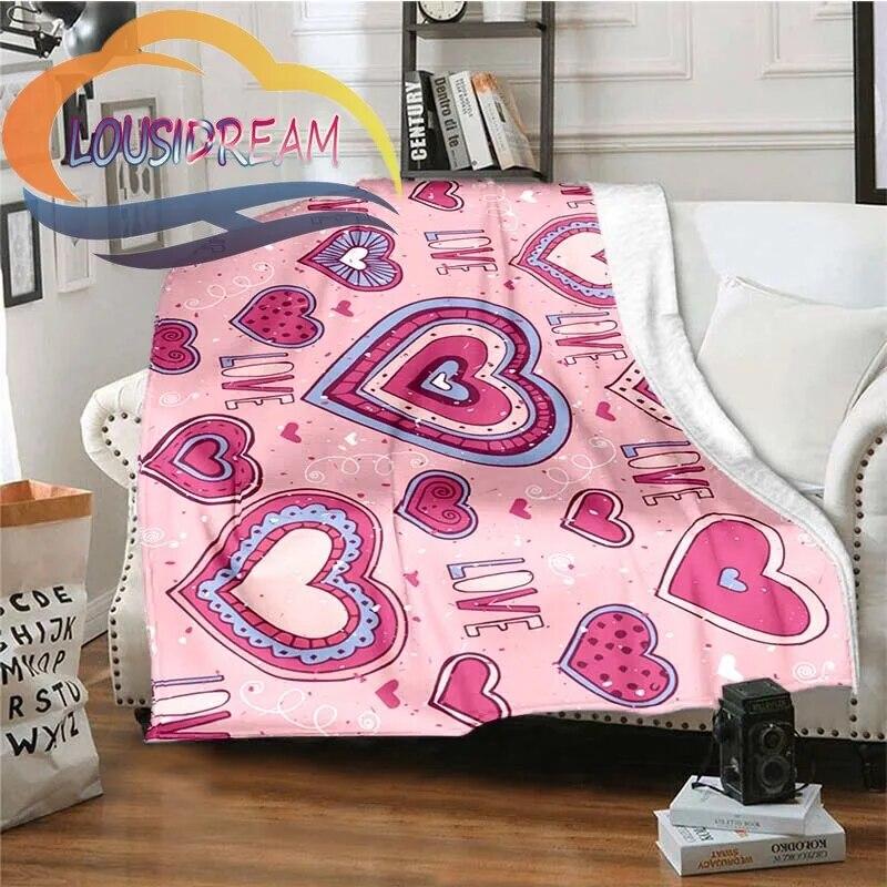 Love-miss You-gift for Girlfriend Fluffy Blanket Flannel Warmth Soft Plush Sofa I Love You Heart Pattern Blanket Tourist