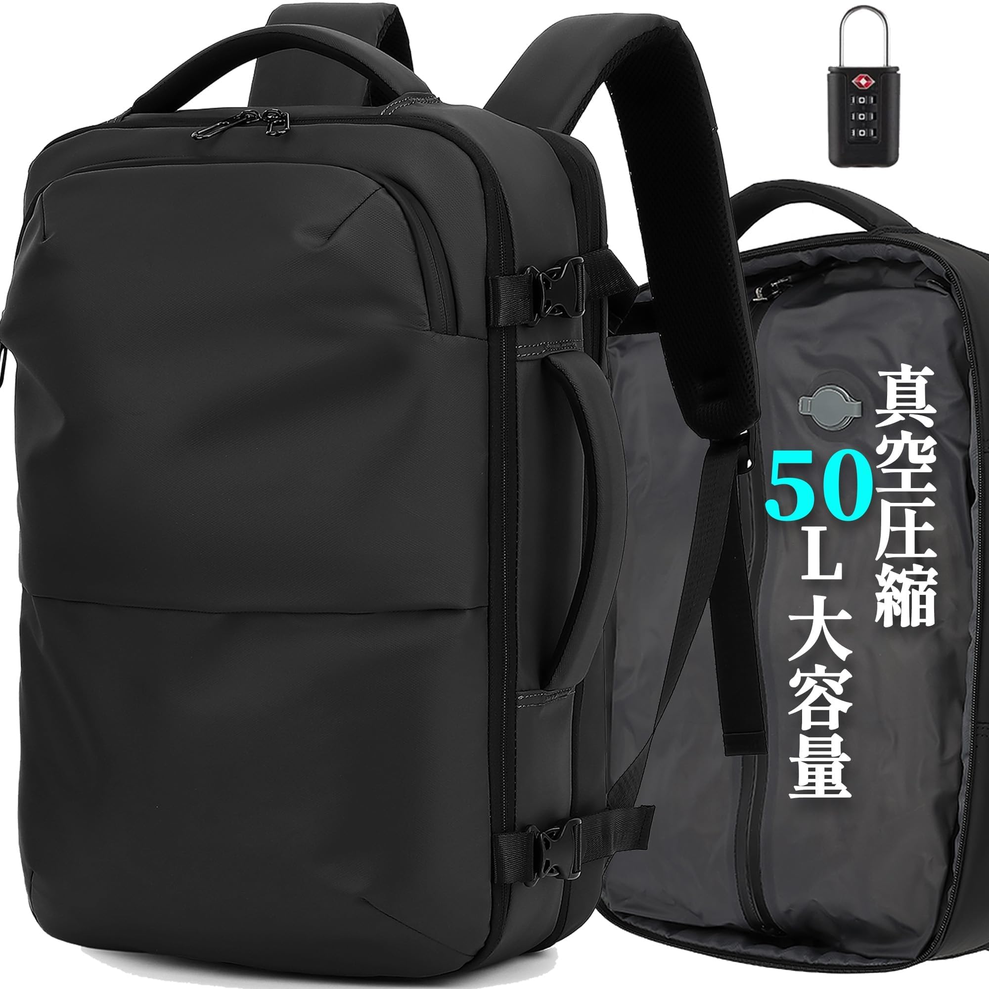 [sushoori] Business Backpack, Large Capacity, 50L, Vacuum Compression Backpack, Expandable Gusset, Waterproof, Watertight Zipper, TSA Lock, 17-inch