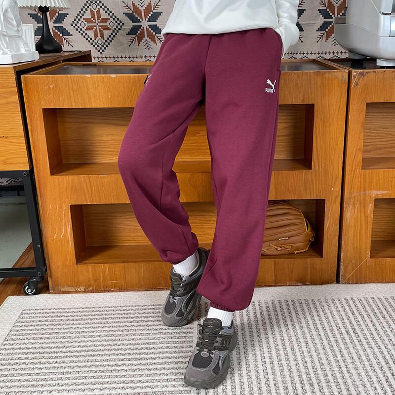 Puma Letter Logo Embroidered Fleece Thick Lace-Up Cuffed Knitted Sports Pants Women Bottoms 625304-22