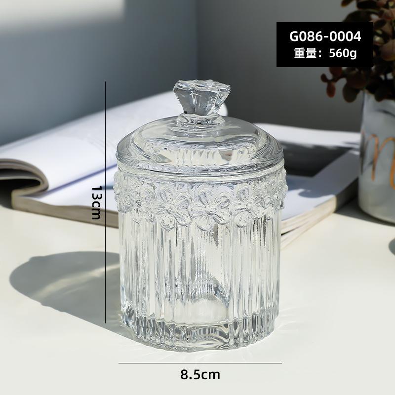 Instagram-style Embossed Glass Flower Storage Box Candy Jar Decorative Cotton Swab and Toothpick Holder Butterfly-lid Pencil
