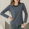 2024 Women's Loose-Fit Striped Long-Sleeve Cotton T-Shirt for Spring & Autumn, Age-Reducing, Plus-Size Slimming Top.