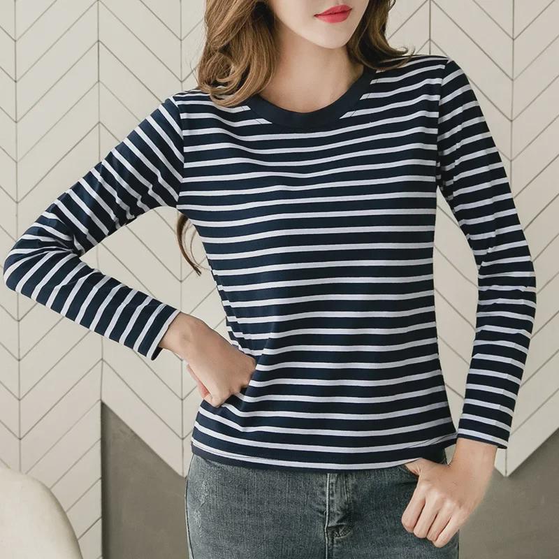2024 Women's Loose-Fit Striped Long-Sleeve Cotton T-Shirt for Spring & Autumn, Age-Reducing, Plus-Size Slimming Top.