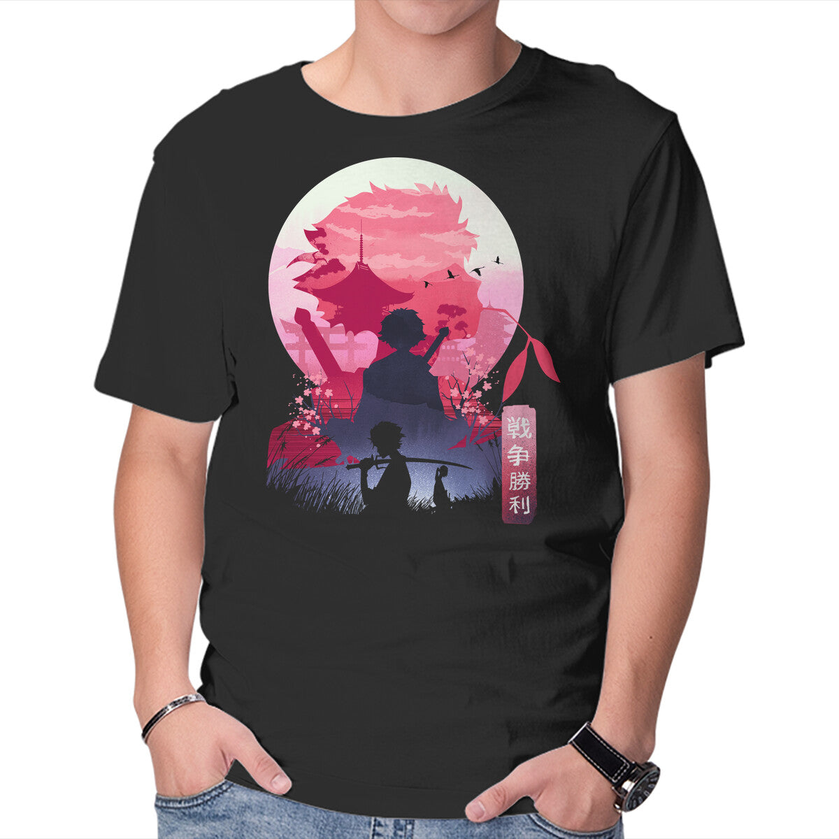 Unisex Crew Neck T-Shirt Samurai Landscape Graphic Short Sleeve Casual Tee XXXXL