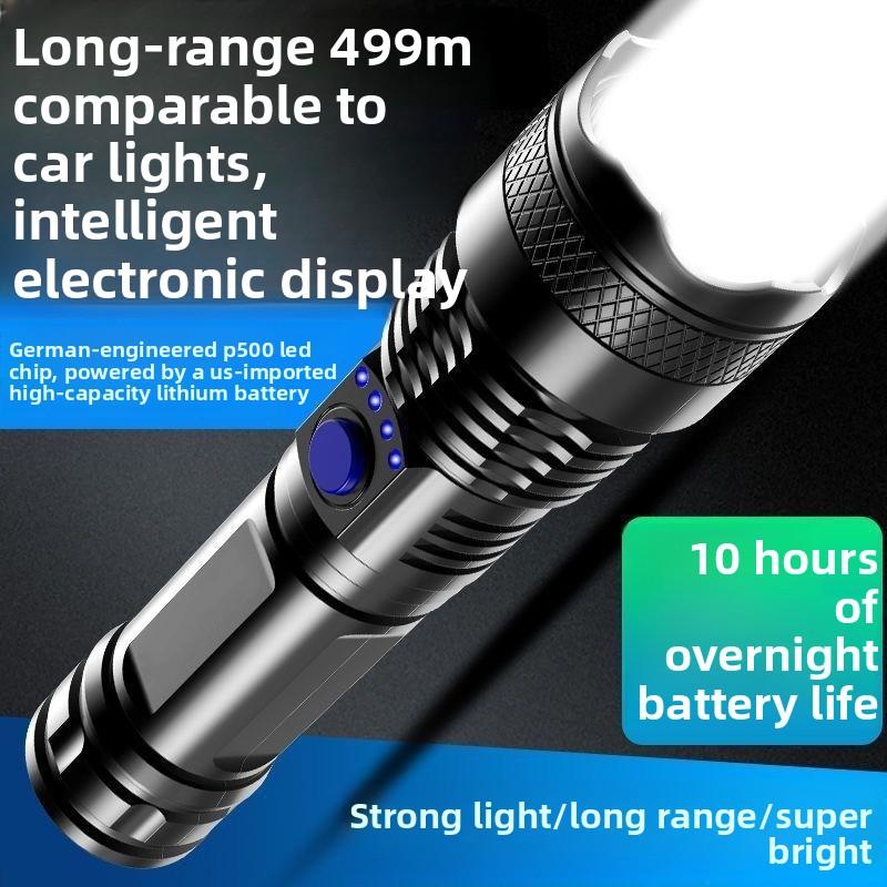 Strong light flashlight USB charging power display home outdoor portable night fishing camping strong flashlight