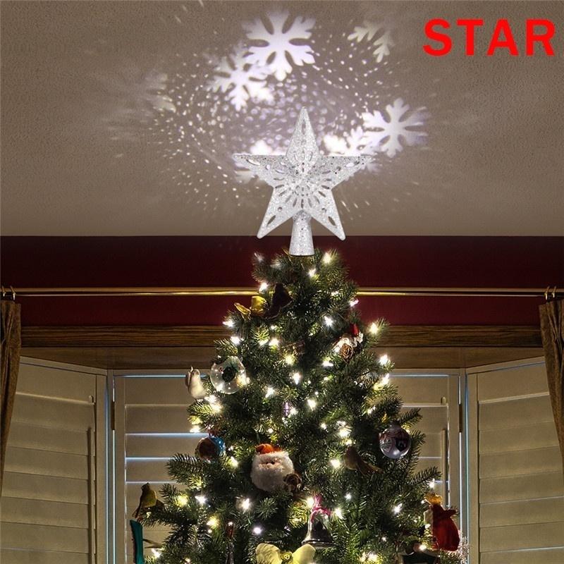 

3D Glitter Lighted Star Tree Topper with Rotating Magic Projector Light Christmas Decoration Silver Silver blizzardBritish plug#0