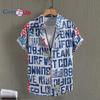 Cămașă cu mânecă scurtă pentru bărbați cu imprimeu cu palmier de cocos și litere, cămașă pentru bărbați, modă casual, cămașă de vară