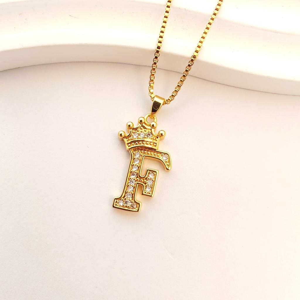 Crown 26 English Letter Necklace Women'S Simple Trend Versatile Micro-Inlaid Zircon Pendant Accessories