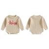 Baby Girl Valentine 's Day Romper Long Sleeve Round Neck Letter Embroidery Knit Bodysuit Newborn Outfit