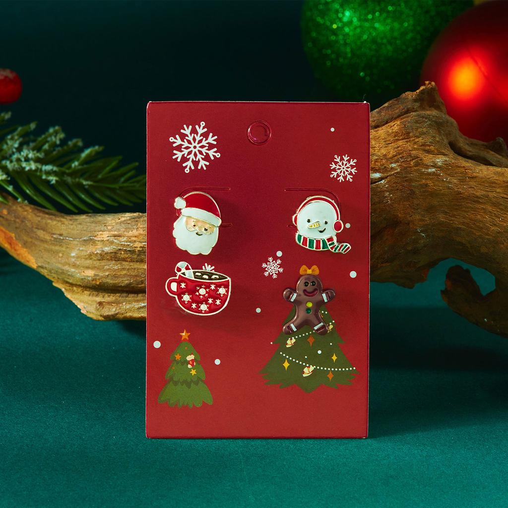 4 Pcs/set Cute Christmas Stud Earrings For Women Santa Claus Elk Xmas Tree Gingerbread Man Enamel Earring Party Jewelry Gifts