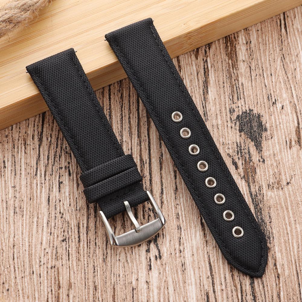 Quick Release Nylon Vintage Sailcloth Watch Strap 22mm Butterfly Buckle Business Men Women Black for Omega for Seiko Watchband