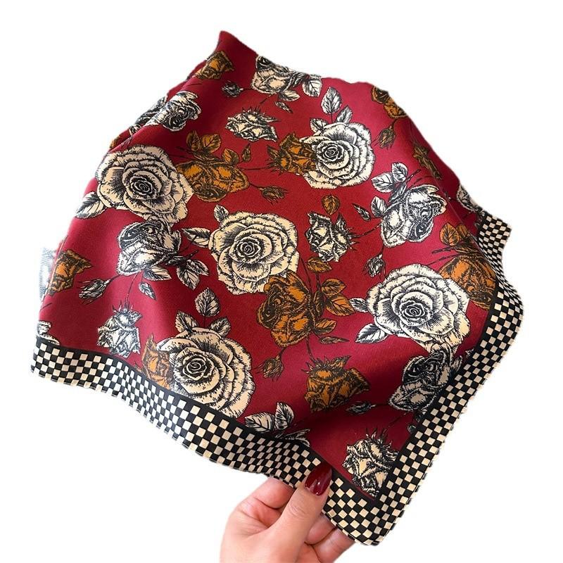 Thousand Birds Grid Small Square Scarf Simulation Silk Scarf Headscarf Spring And Summer Scarf Floral Printing Neck Protection Scarf Scarf Female