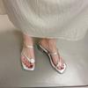 Minimalist ins rhinestone sandals women's summer legs long fashion one-word drag comfortable versatile lightweight square heel cool slippers