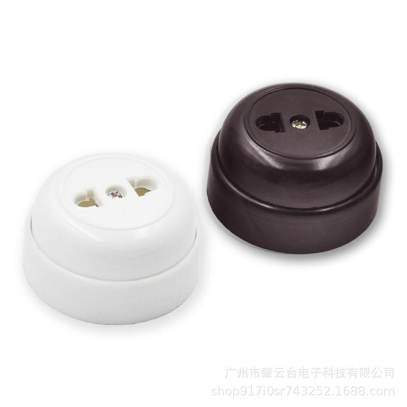 Socket Bakelite Retro Round Surface-mounted Socket 10a Two-pole Two-hole Dual-use Socket