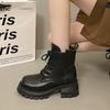 Thick-soled Martin Boots Women's 2025 Autumn New Single Boots Black Thin Boots Lace-up Locomotive Short Boots