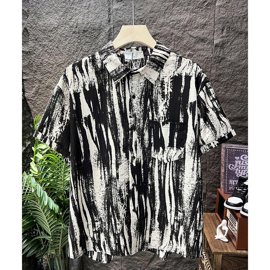 

Нишевая рубашка с коротким рукавом в ретро-дизайне с брызгами чернил для мужчин XXXL чёрный