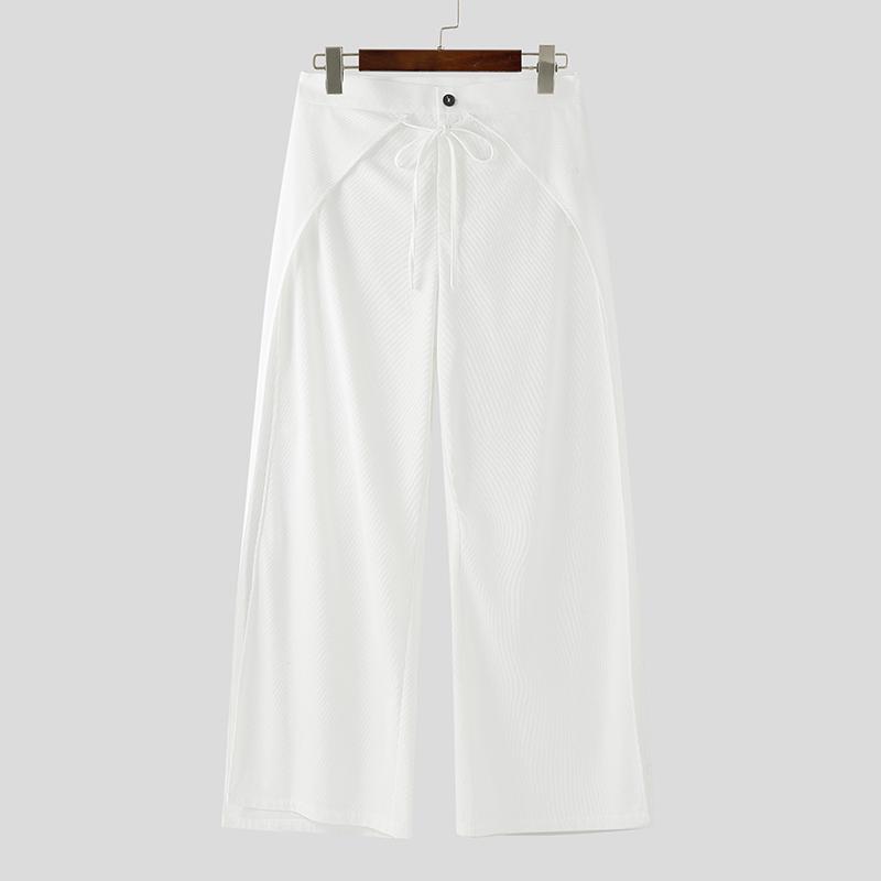 

INCERUN Мужские брюки на молнии с завышенной талией, с имитацией двухслойности, с запахом, повседневные, свободные L белый