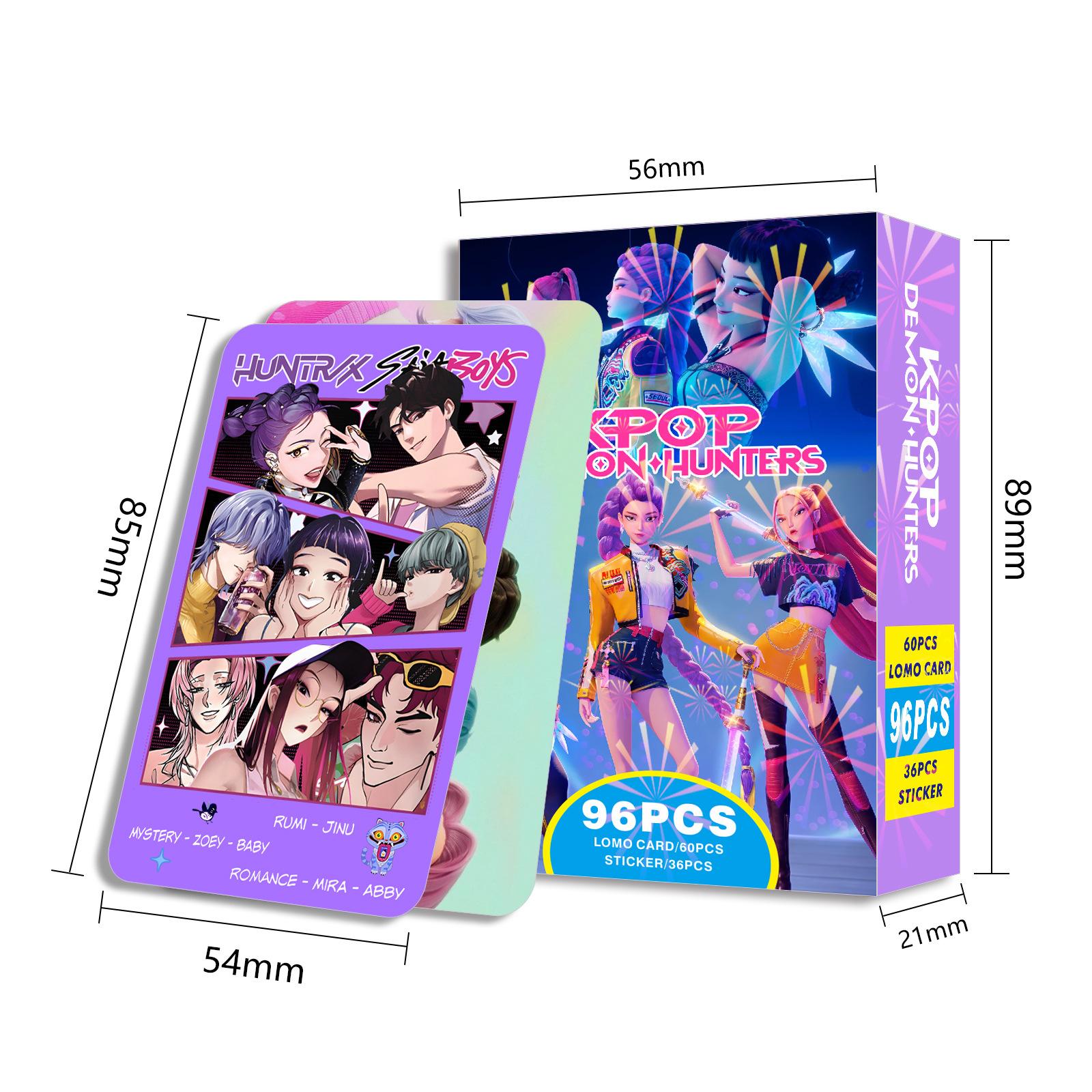 

96pcs/Box K-POP Demon Hunter Sticker (36pcs ) + 60pcs LOMO Cards Anime Collectible Set лавандовий