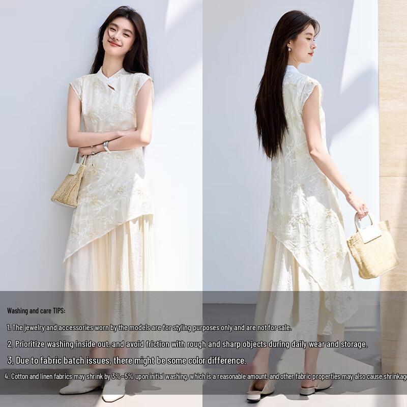 VICTORIA&VERA New Chinese Embroidered Faux Two-Piece Midi Dress
