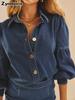 Spring New Fashion Denim Shirt Women's Bubble Sleeve Design Button Casual Western Style Denim Top