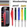 2Pcs/Set Woodworking Mechanical Pencil Card Kit Built In Pencil Sharpener with 1box Lead Long Headed Deep Hole Marking Pencil
