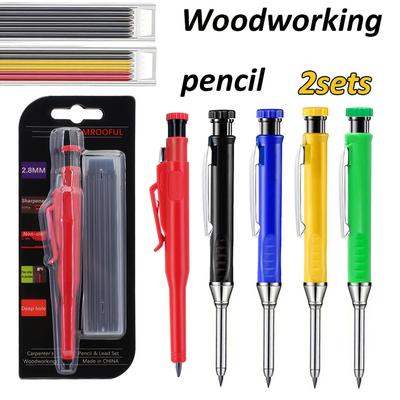 2Pcs/Set Woodworking Mechanical Pencil Card Kit Built In Pencil Sharpener with 1box Lead Long Headed Deep Hole Marking Pencil